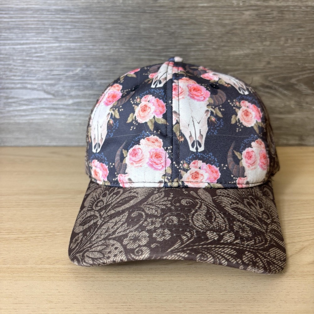 Nerdy Cowgirl Outfitters Hat Cap Strap Back Floral Skull Western Womens